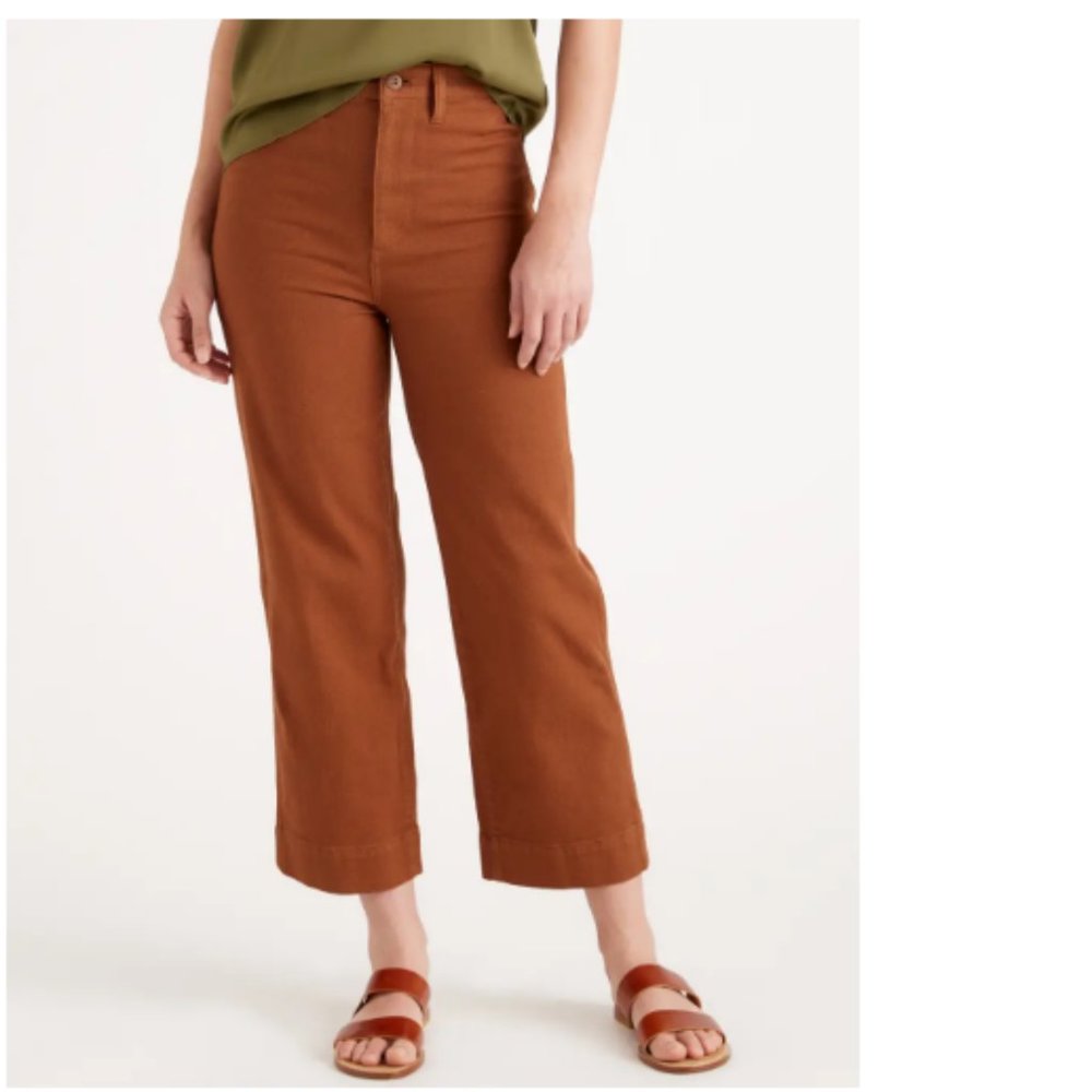 Quince Organic Stretch Cotton Twill Wide-Leg Crop Pant NWT Orange Size 32
